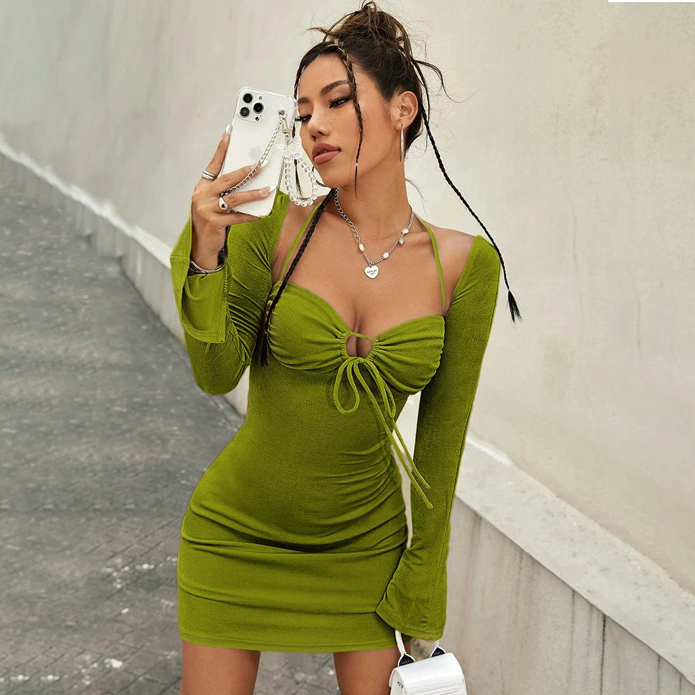 ZARA Backless Long Sleeve Bodycon Cutout Lace Up Slit Dress